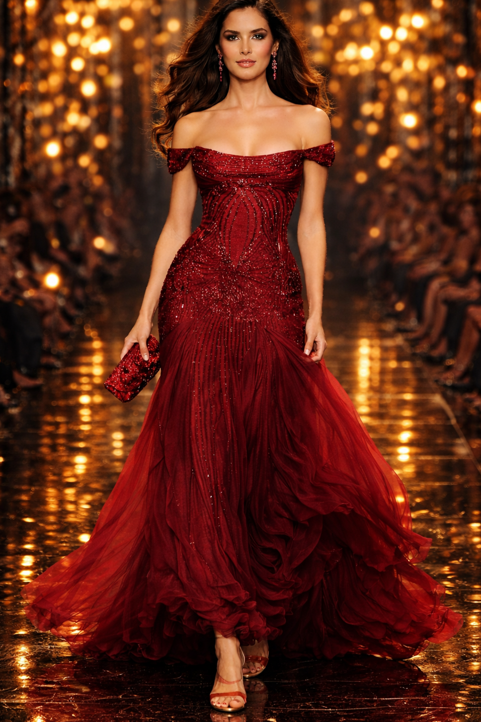 daily dose of beauty: Neon-Edged Vintage Red Gown for Glamorous Evenings 🎭 🖼️ 505