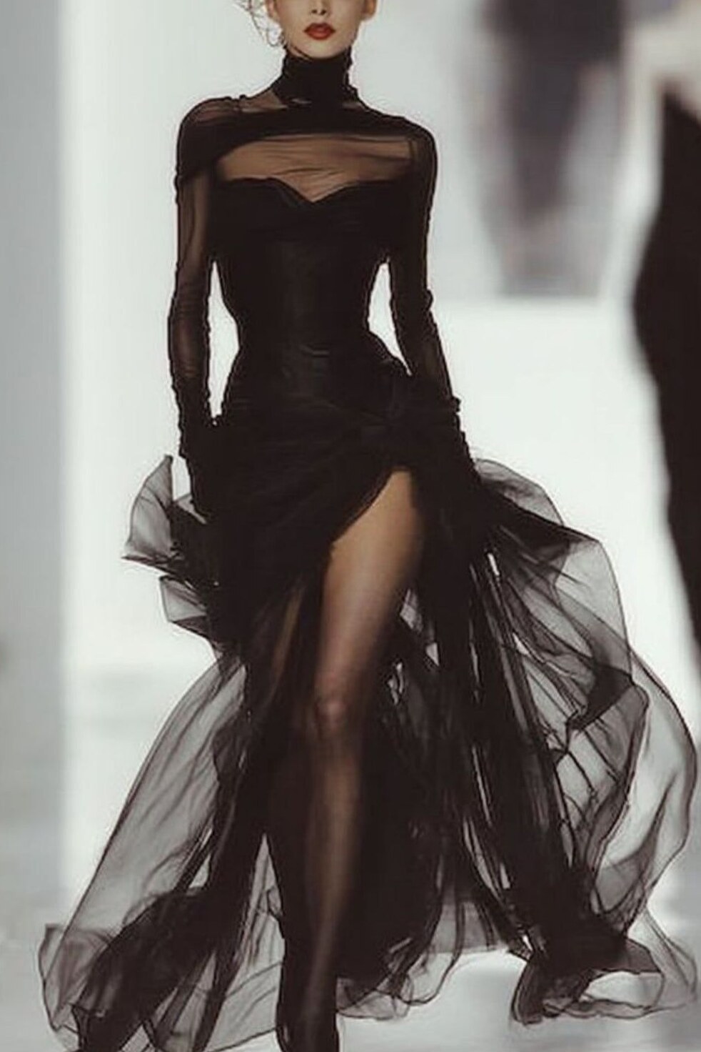 design diary: Black Tulle Gown With Leather Panels, Neon Vibe, Floor-Length Slit 847