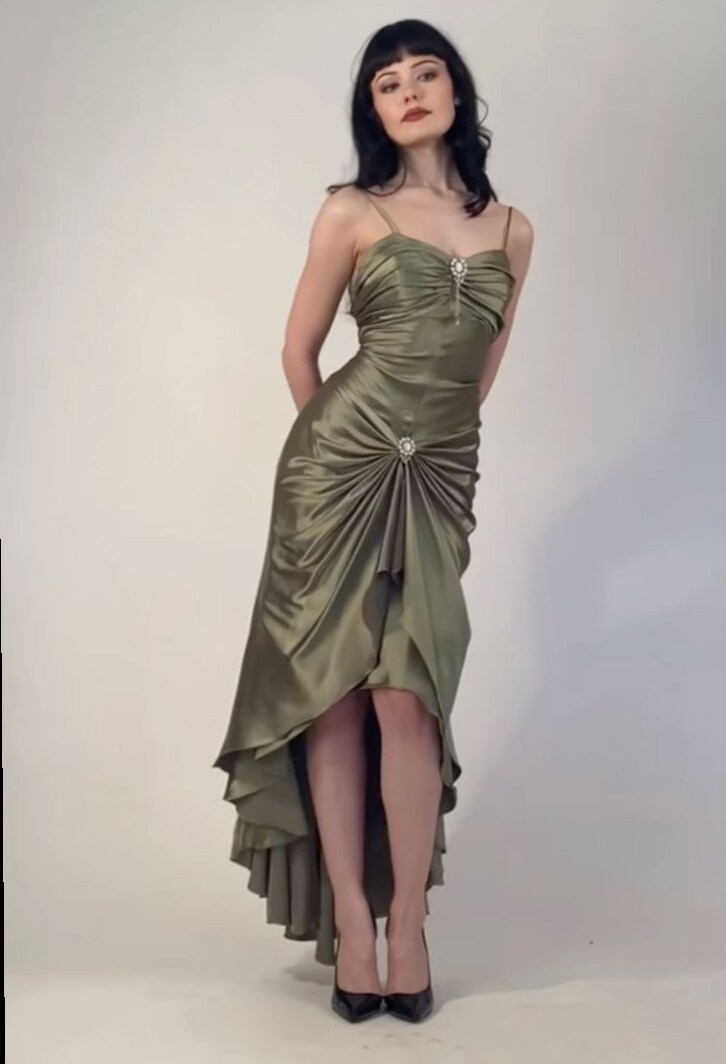 design inspiration daily • Neon Ruched Brooch Dress with Asymmetric Silhouette 🌼 389