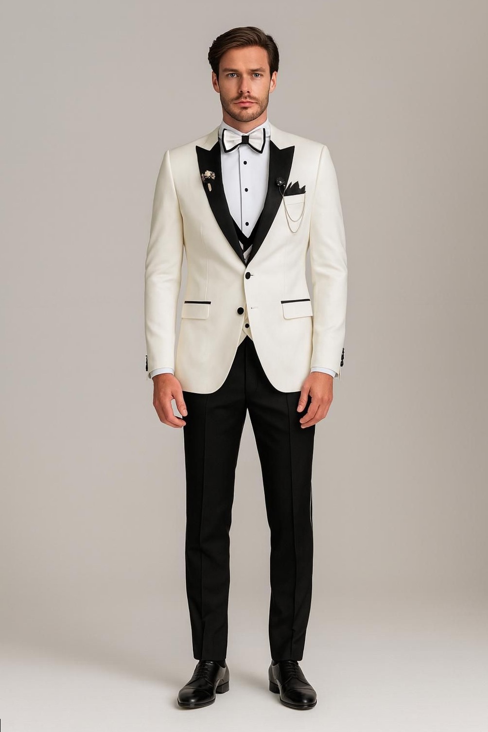 digital art daily ✧ Neon-Elegance Slim Fit Ivory Tuxedo for Vintage Glam Wedding 976