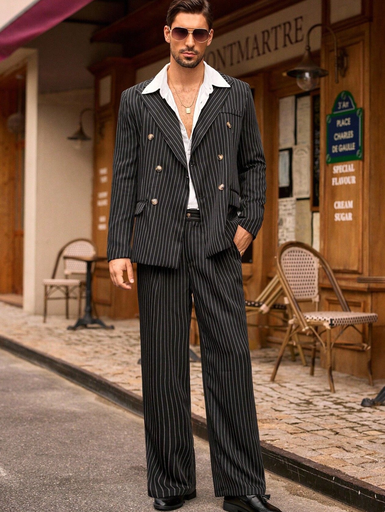 Double-Breasted Autumn Escape: Striped Blazer, Long Sleeves, Vintage Elegance fo 142