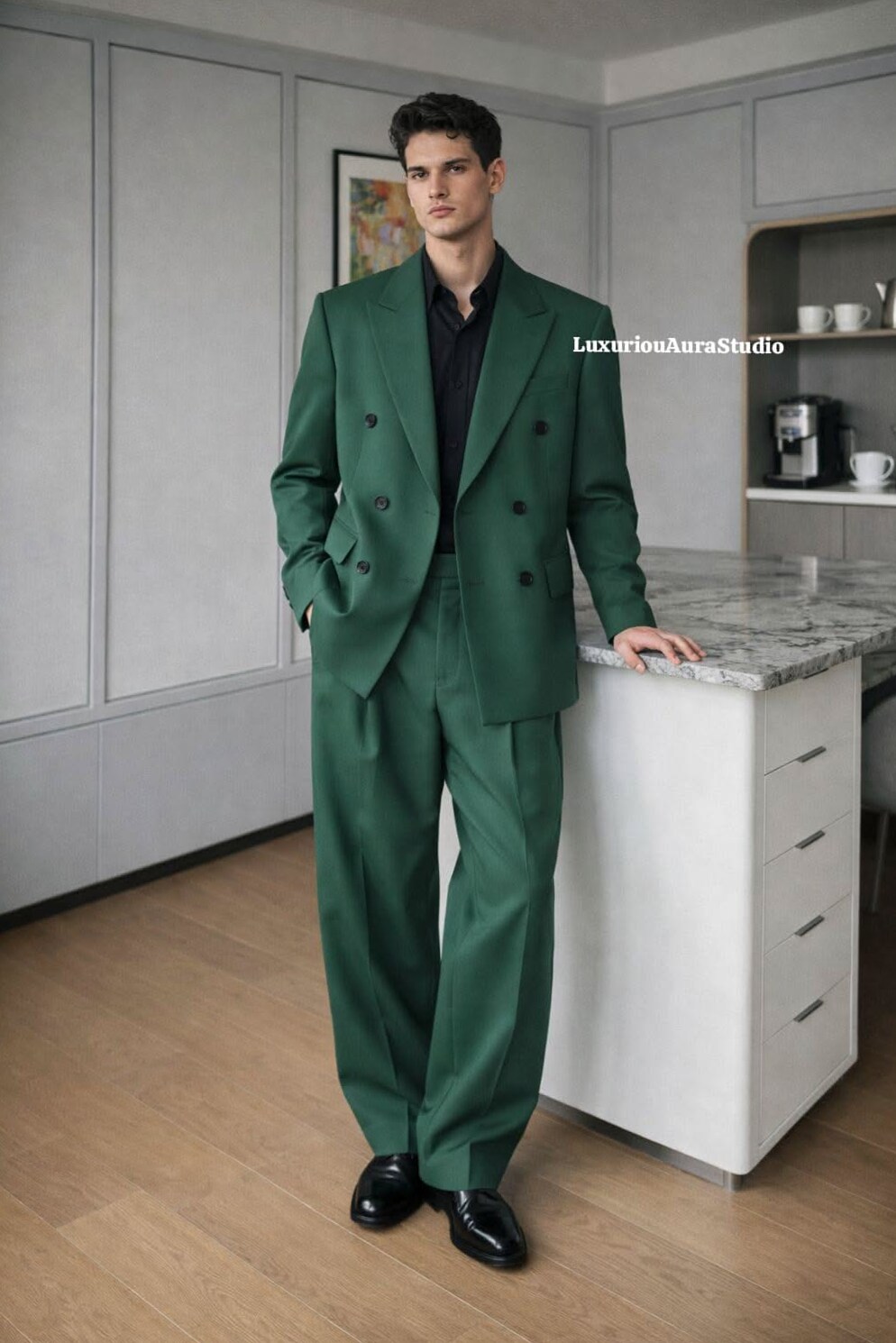 Emerald Glamour: 70s Double Breasted Suit Set — golden age aesthetic ✨ 🕯️ 646