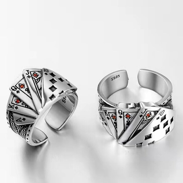 🌷 🌺 game art inspiration ✦ Adjustable Card Ring – Neon Vintage Elegance 303