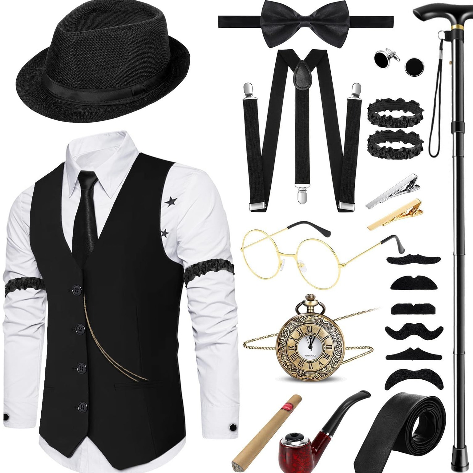 Gatsby Glam 20s Gangster Set – Neon Noir Party Essentials 🥳 🎈 728