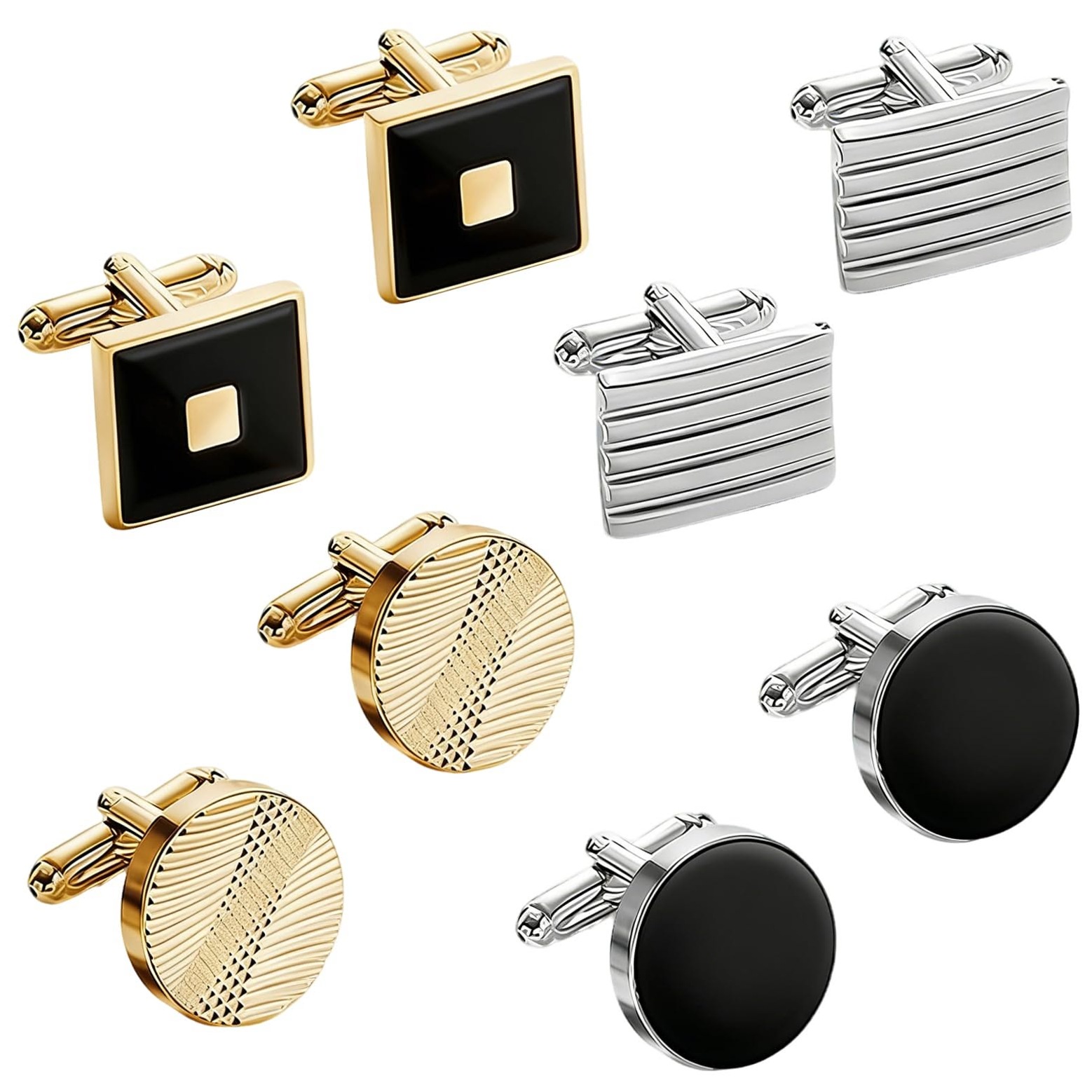 Gilded Neon Cufflinks Set, 4 Pairs Striped Square Links for Refined Weddings & V 178