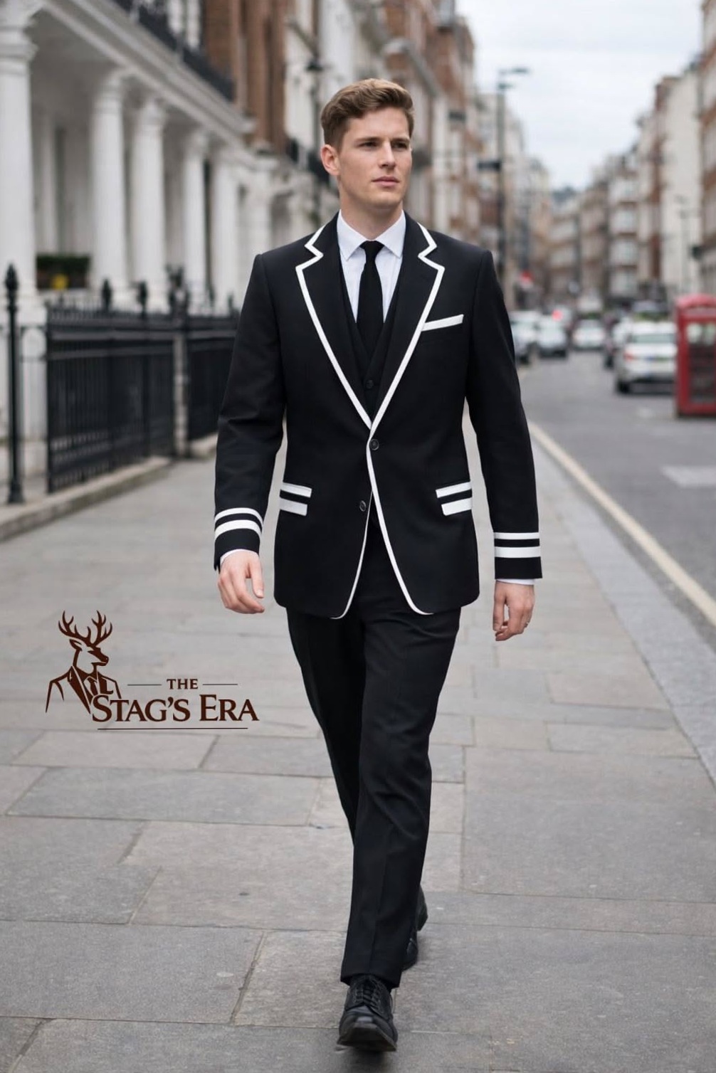 Gilded Trim Tuxedo Suit in Matte Black | Vintage Glamour Blazer for Refined Occa 484