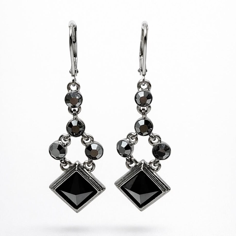Givenchy Gunmetal Crystal Earrings | Bold Black Geometry for Night & Neon Dreams 713
