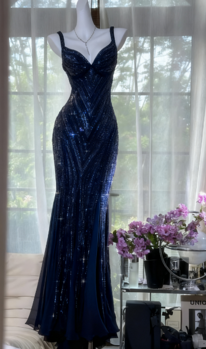 ⊹ Glamour Dark Purple Beaded Mermaid Gown – Blue / US 10 ⊹ 🎞️ 🎞️ 505