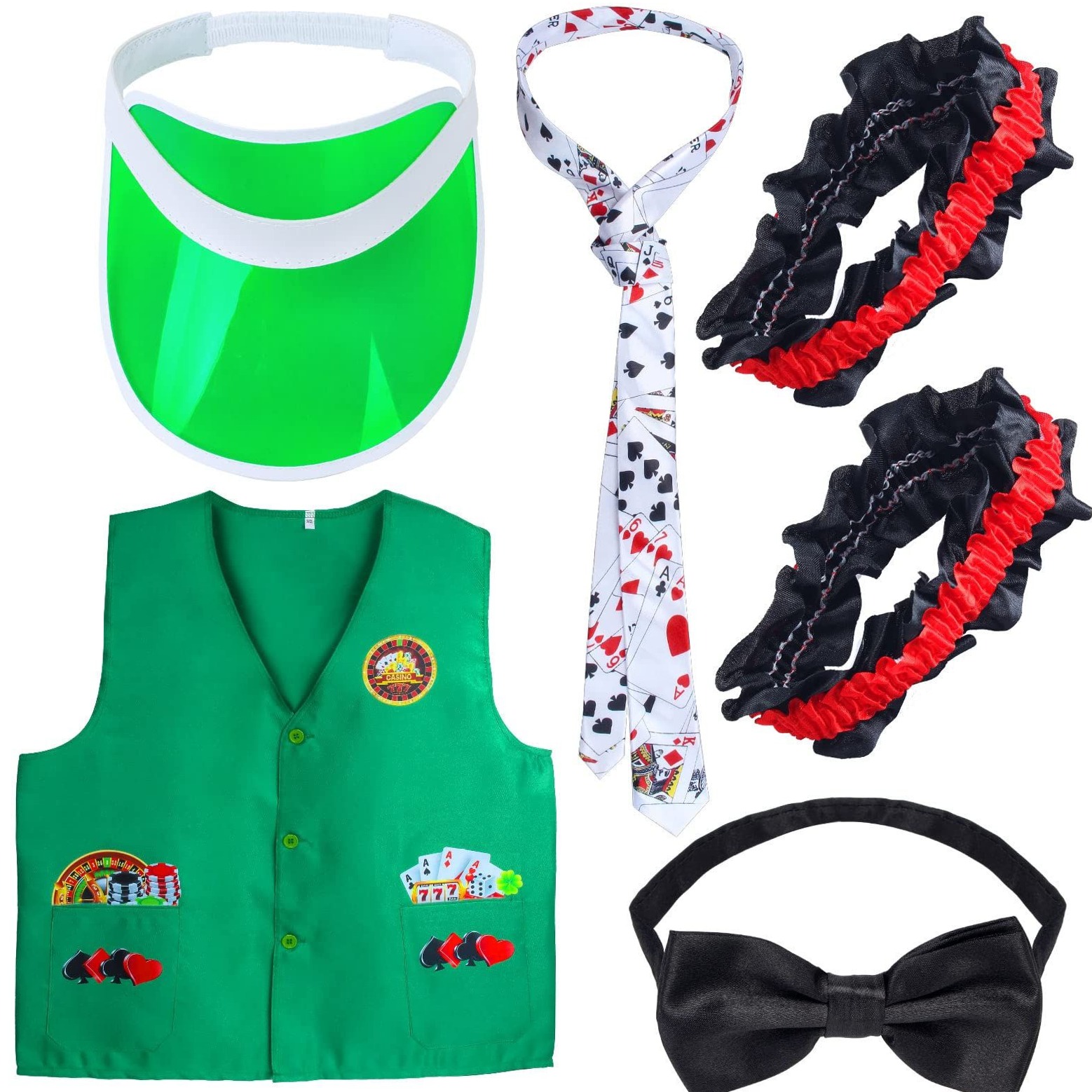 glow up your feed ✧ Neon Dealer Vest Set with Vintage Visor, Card Tie & Armband  463