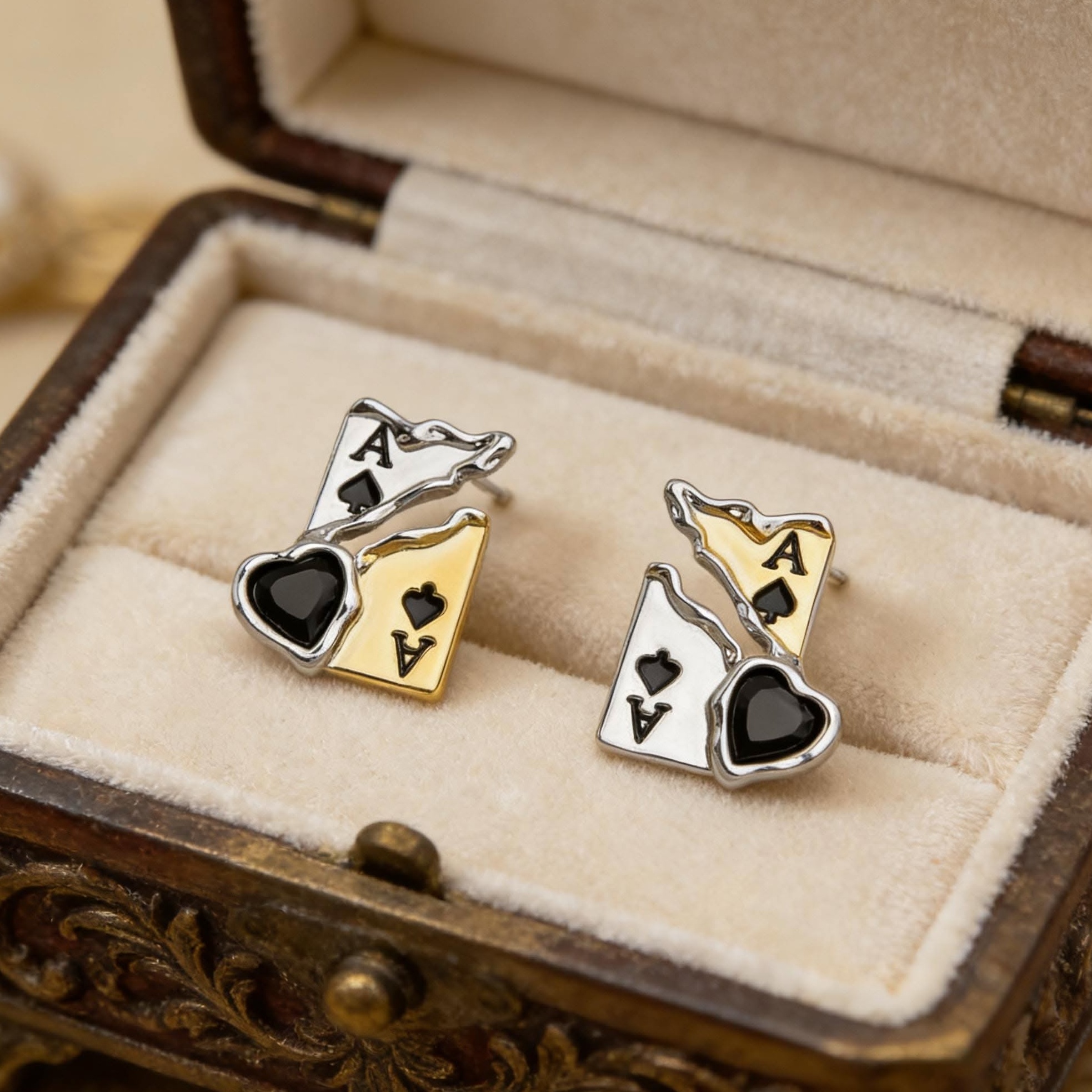 golden age aesthetic • Golden Spade Glam, Neon Heart Zircon Studs with Retro Edg 947