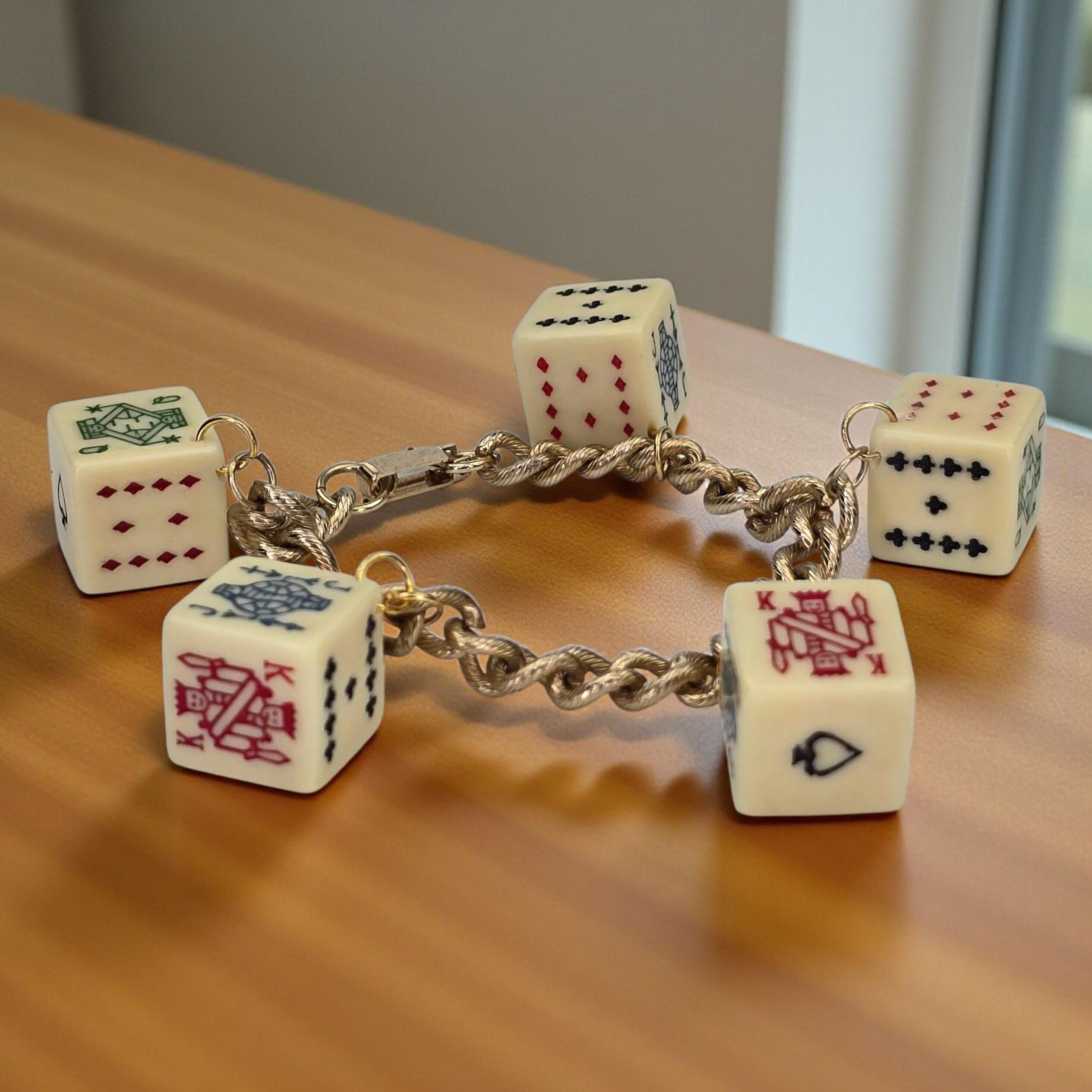 Golden Dice Charm Bracelet in Vintage Celluloid & Gold Tone – Neon Glam, Party L 688