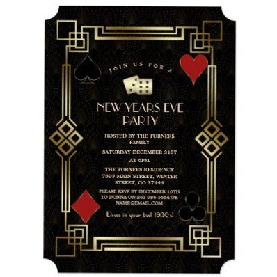 Golden Glamour Night: Art Deco Party Invite with Neon Sparkle & Vintage Vibe — r 686