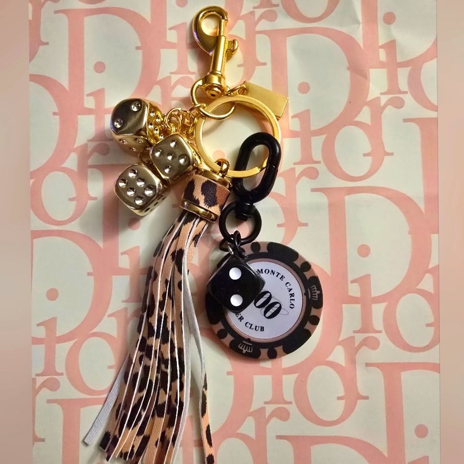 Golden Poker Chip Charm with Dice & Tassel — Brown/Gold Elegance 🍃 🌼 316