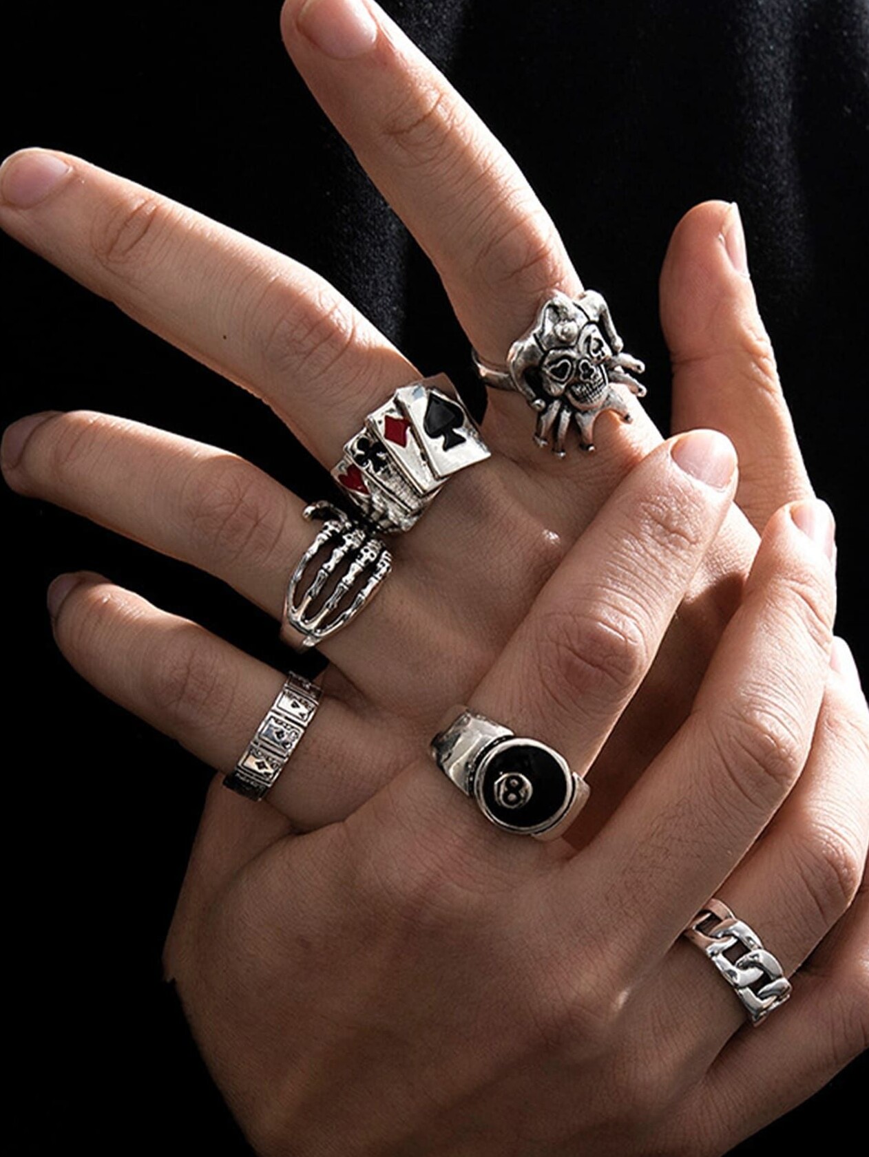 👠 👒 Gothic Skull Poker Ring Set – 6 Pieces for Style & Adventure — aesthetic edi 418