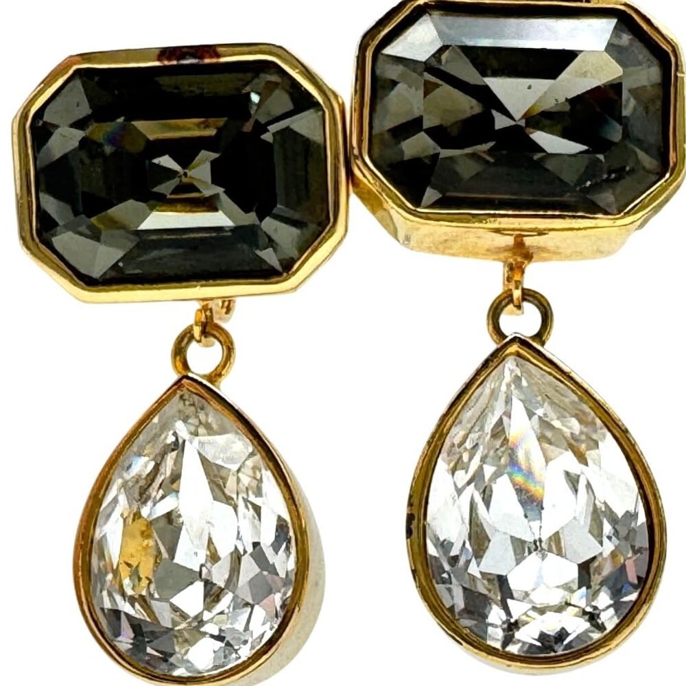 inspiration inbox: 🦋 80s Clip-On Gold-Tone Earrings Smoky & Clear Rhinestones 1. 468