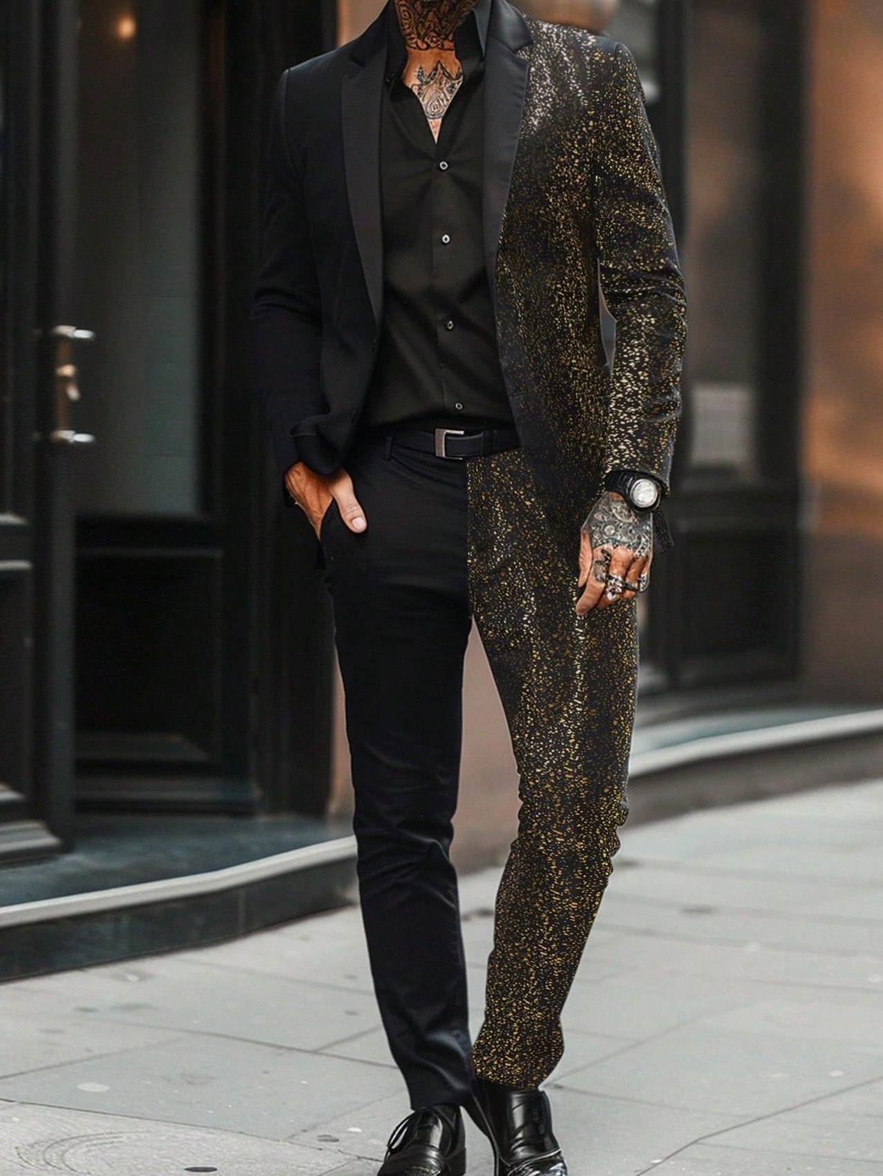 🌉 🗺️ interface inspiration ✦ Neon-Esque Sequin Suit Set in Bold Minimalist Style 573