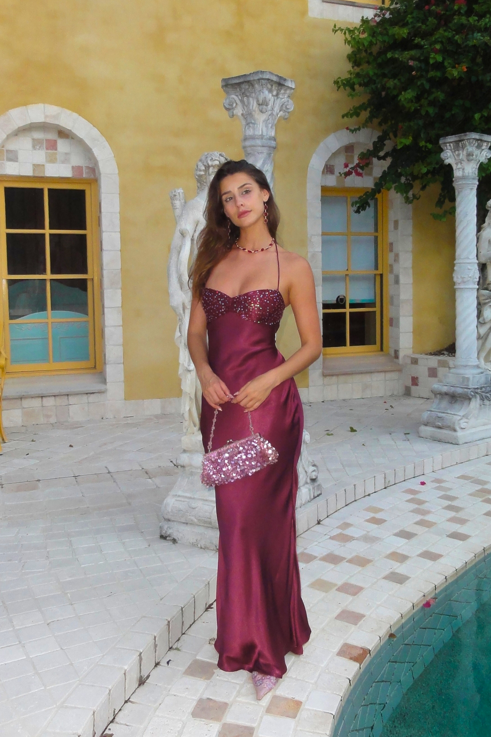 🔵 🔵 Jade Neon Maxi Dress in Vintage Berry Glow 141