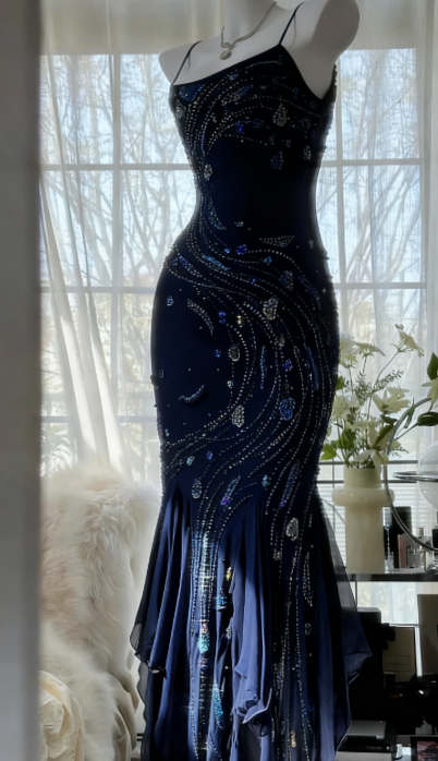 🌴 🛳️ Luxury Mermaid Gown in Purple Chiffon with Beaded Straps 799