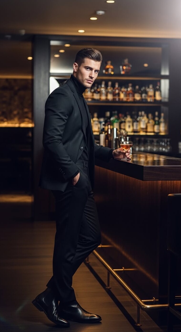 luxury night aesthetic • Neon-Edge Black Suit for Midnight Cocktail Affairs 🎉 👠 493