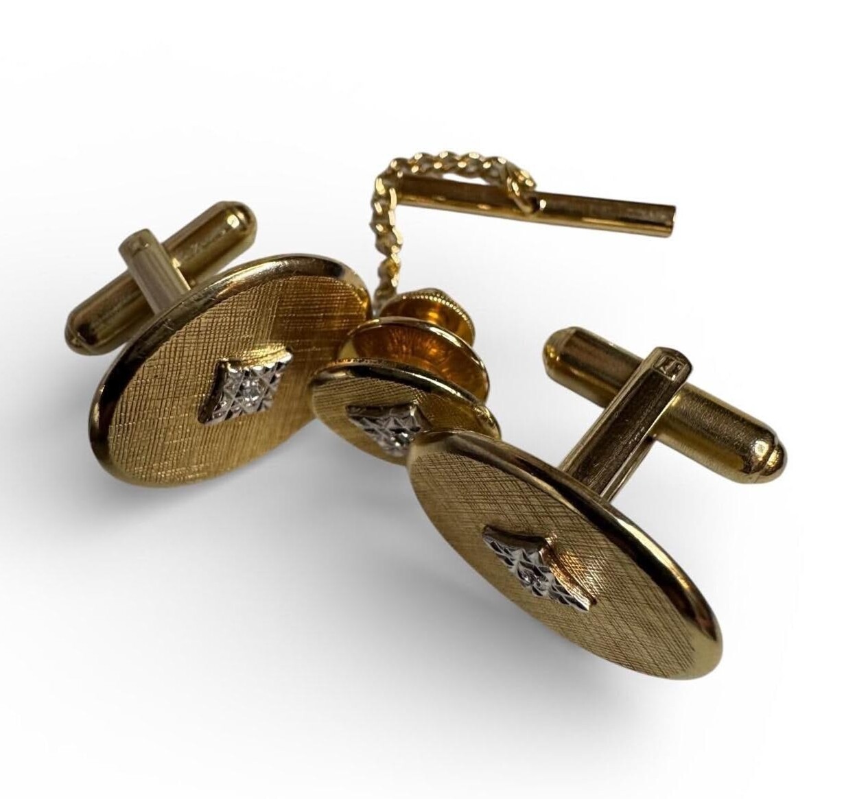 🍸 🥳 Mid Century Gold Cufflinks & Tie Tack Set in Neon Art Style | visual storyte 421