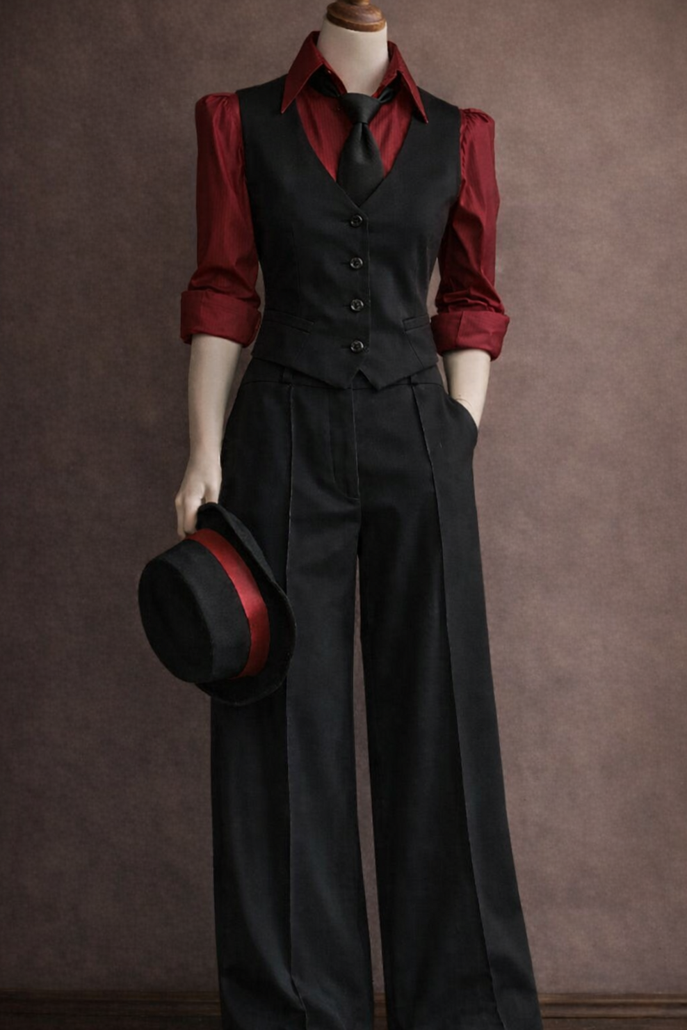 🌸 Midnight Velvet Power Suit with Neon Trim & Sophisticated Tie Detail 257