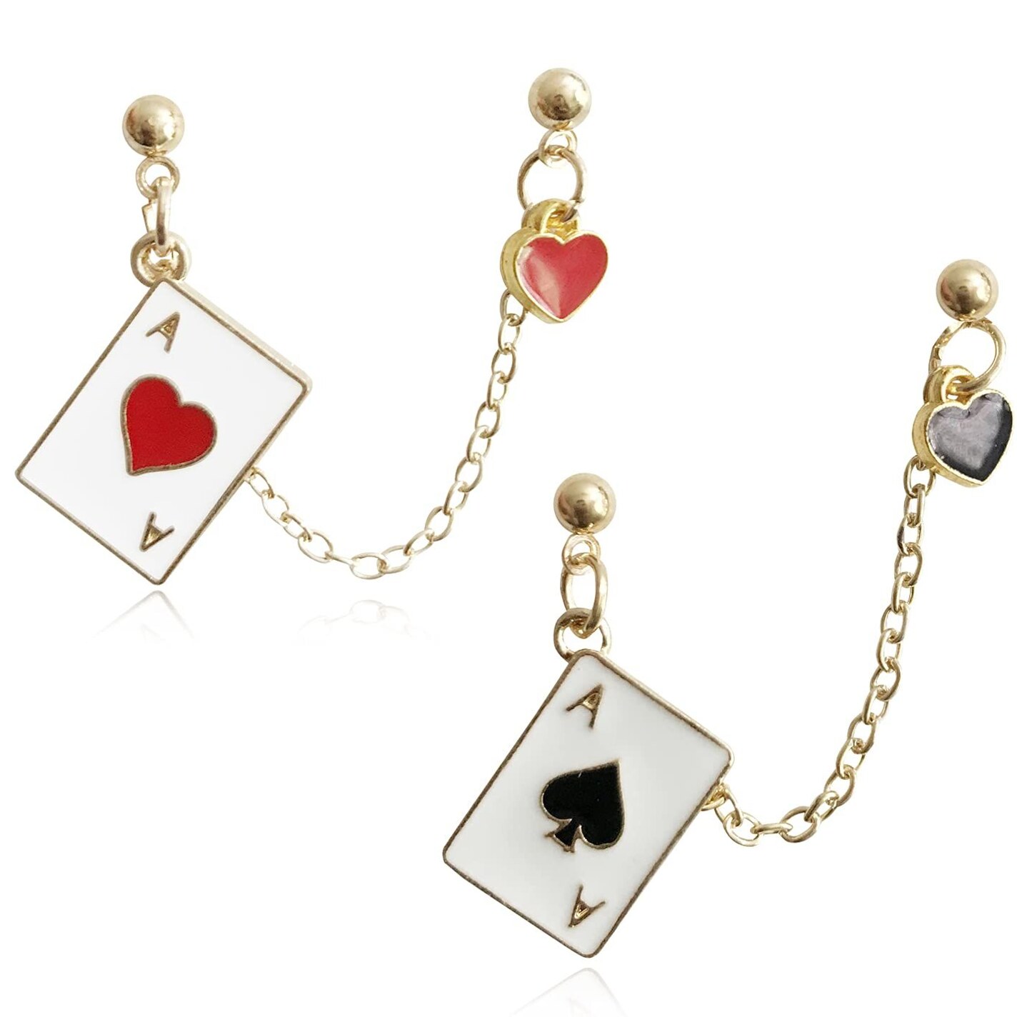 🛳️ Neon Ace Poker Hearts & Spades Gold Stud Earrings | pixel perfect design 524
