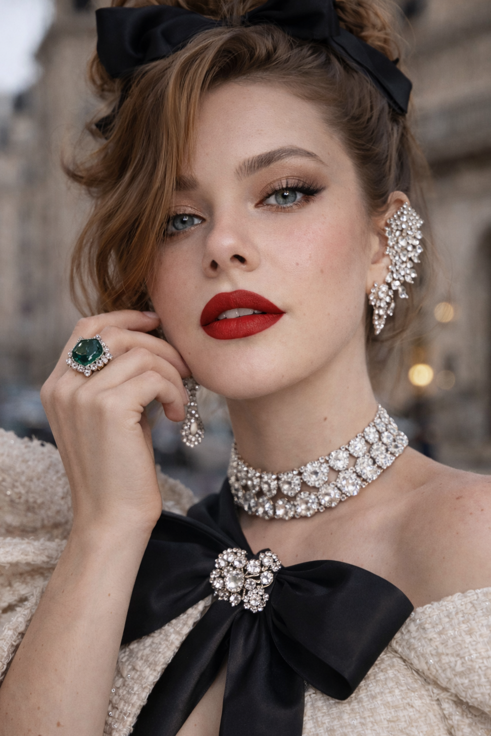 📍 🎭 ✦ Neon Aristocracy: Bold Lips & Opulent Jewelry Fusion 553