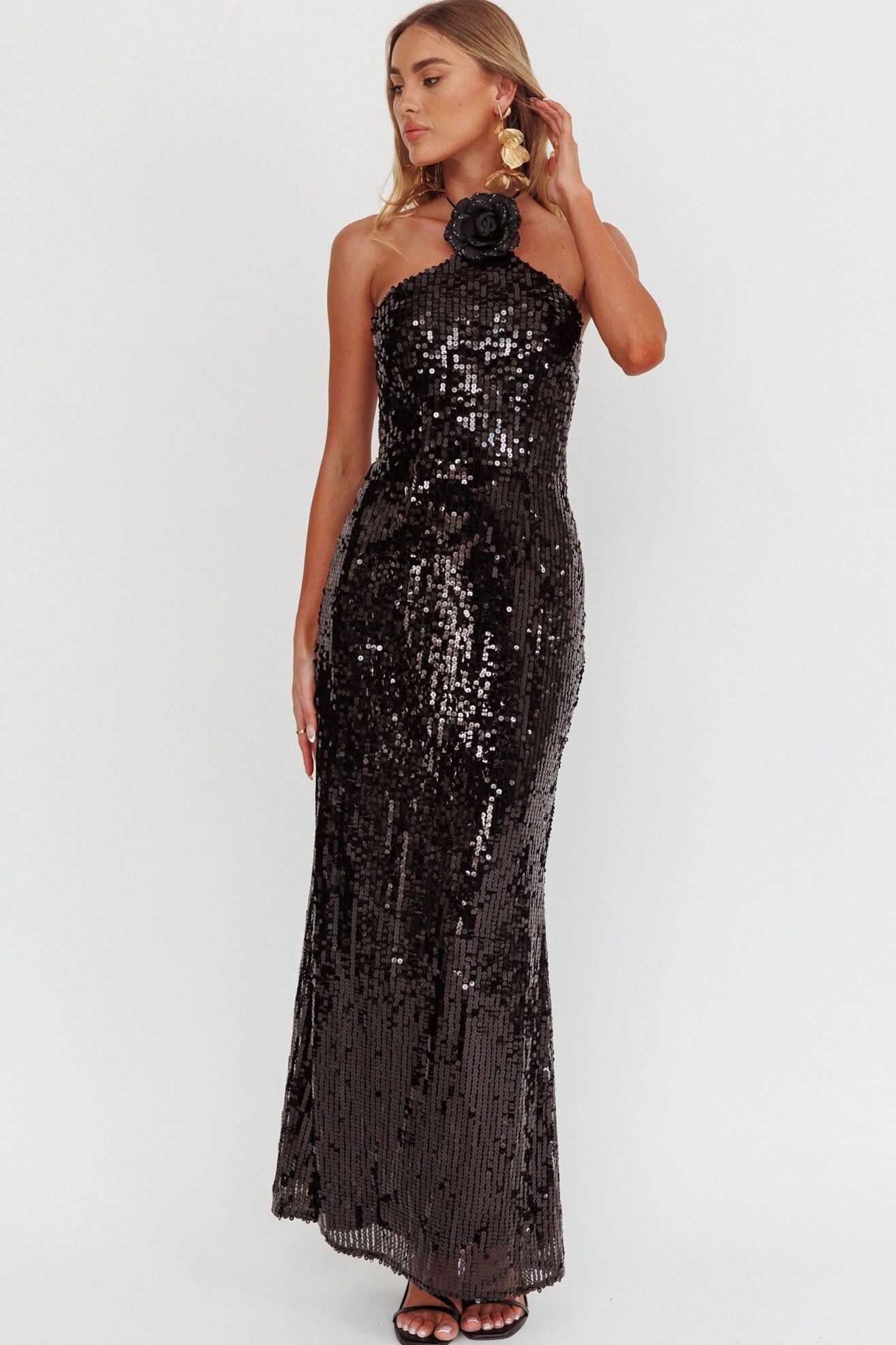 Neon Bloom Halter Dress Sequin Glam — S • 🎭 🧿 528