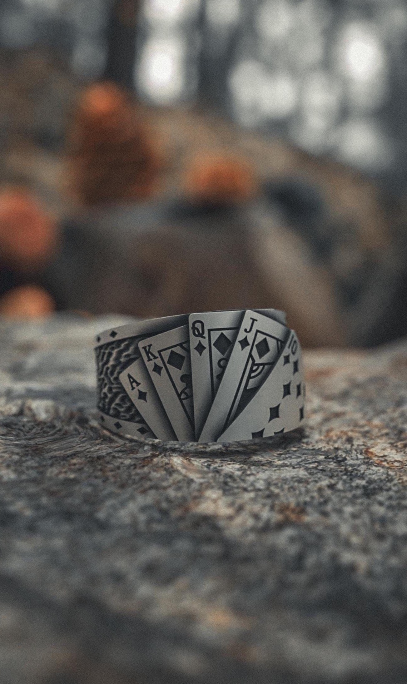 Neon Casino Chic: Silver Card Ring with Golden Glow 🗺️ 646