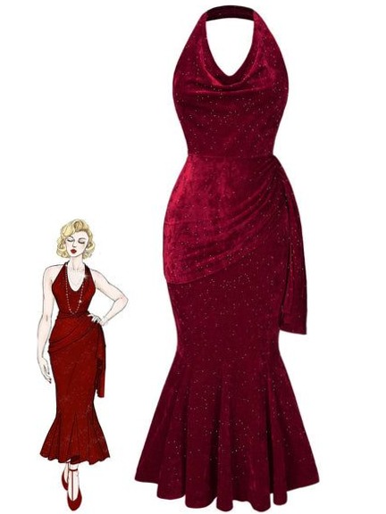 🌲 🍃 | Neon Depths Cowl Glam Retro Mermaid Gown | aesthetic archive 490