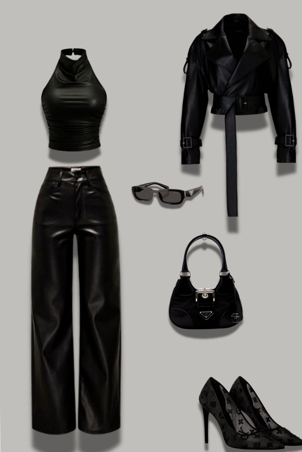 📍 🎯 Neon-Edge Black Leather Ensemble for Bold Night Style 453