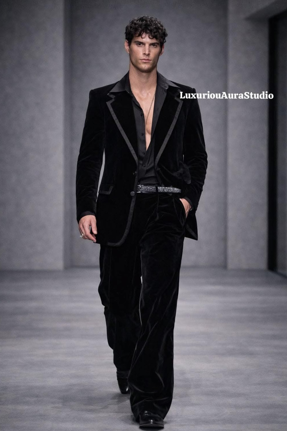 🍸 ✦ Neon-Edge Black Velvet Suit | Vintage Trim, Slim Fit, Custom Crafted 901