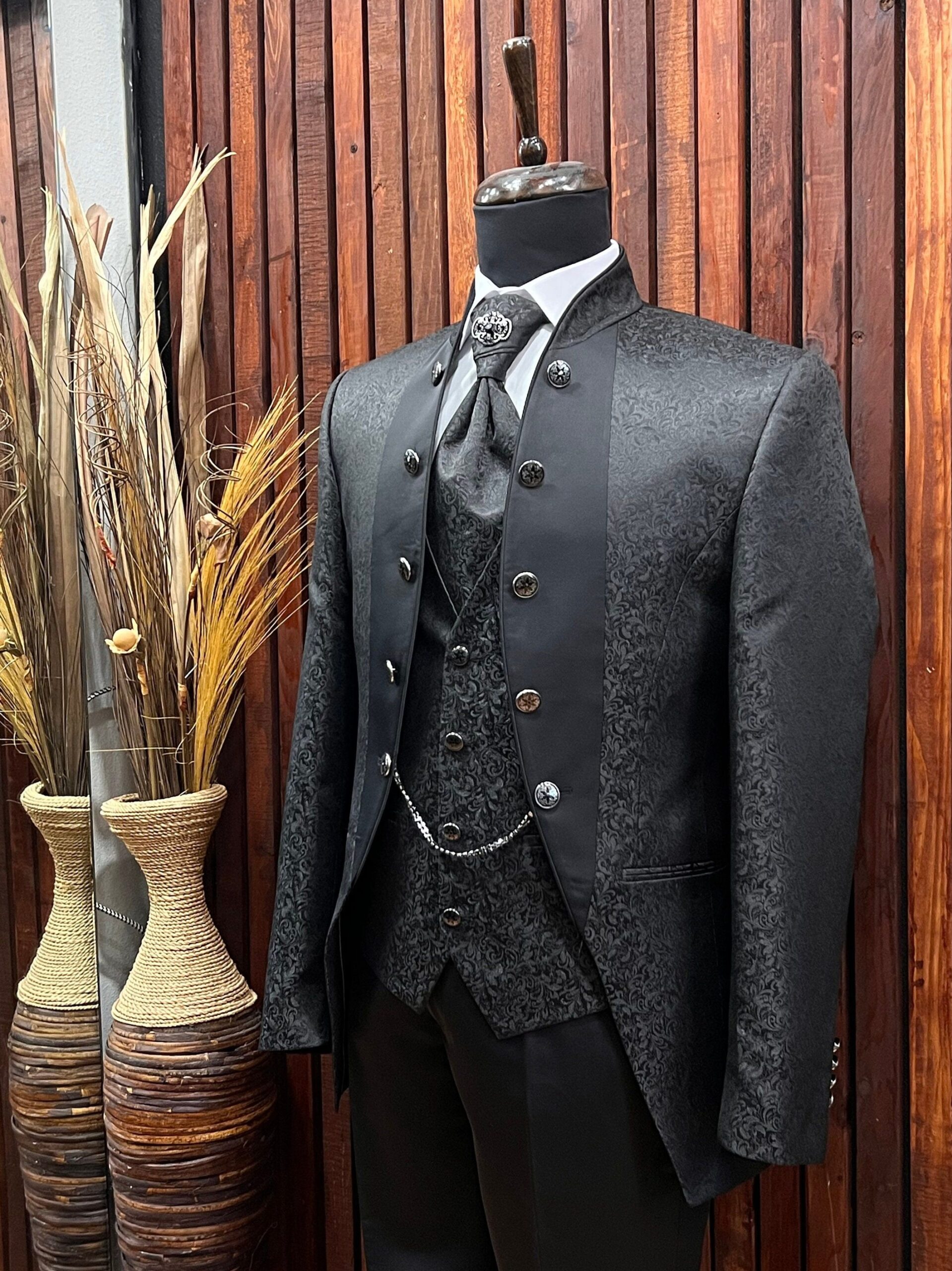 🌃 🪩 Neon-Edge Mandarin Collar Tuxedo for Glowing Formal Nights 339