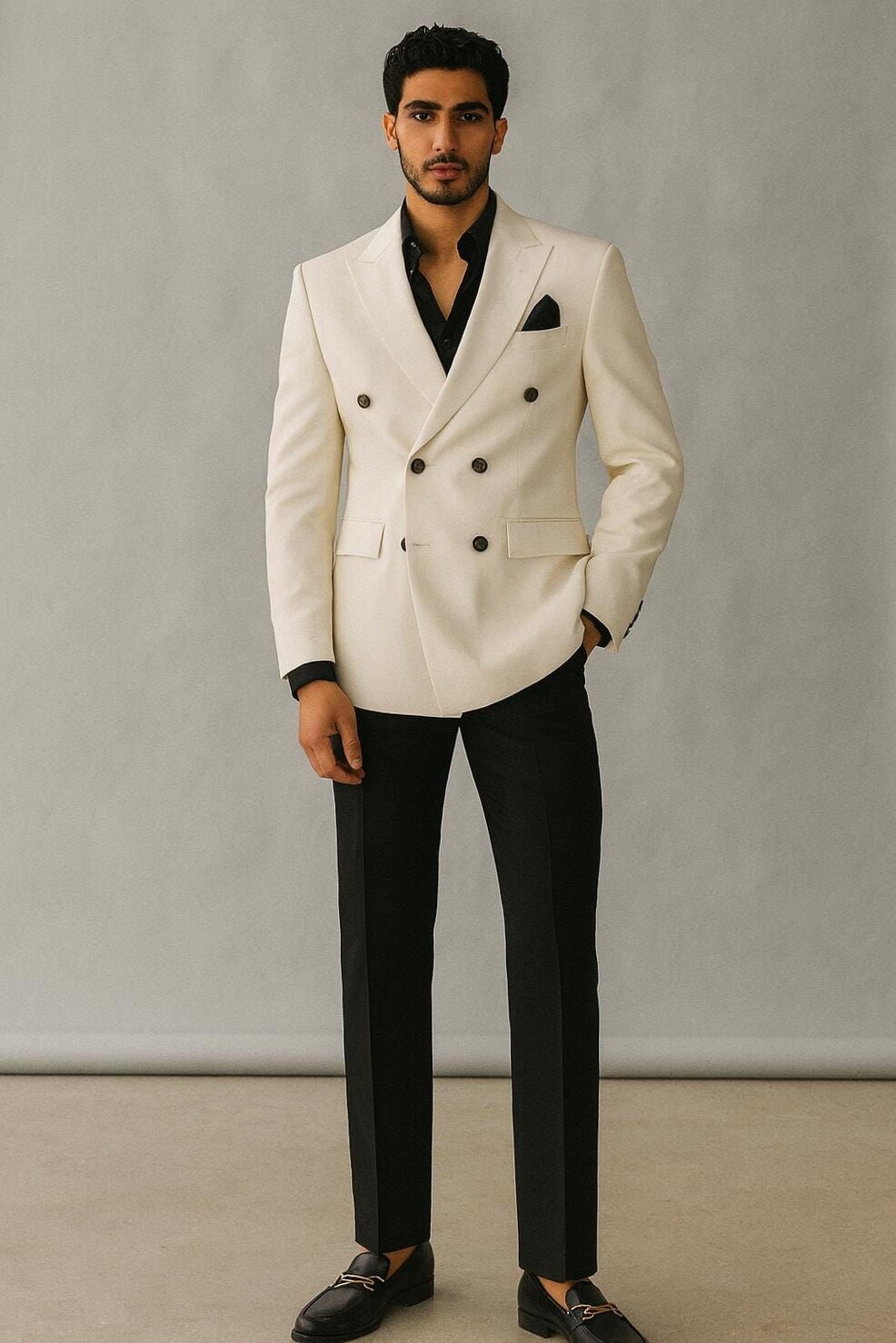 🎆 💙 🔵 Neon-Edged Tuxedo Jacket & Black Trousers in Vintage Glam Style | art dire 584