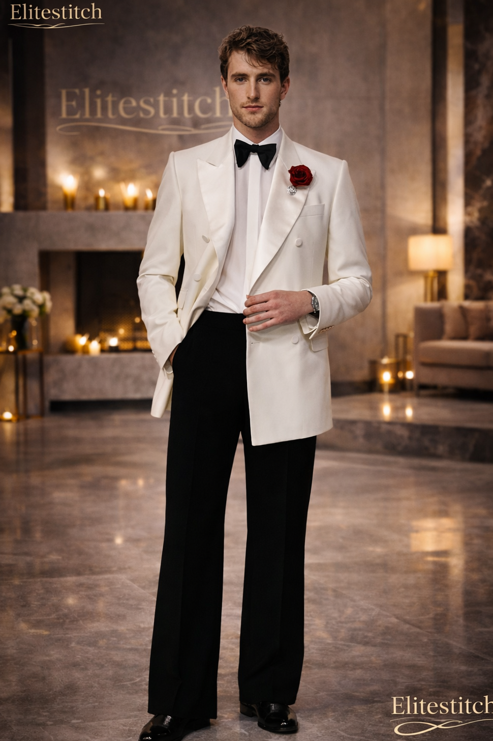 Neon Elegance: All-White Peak Lapel Tuxedo for Men — 🪄 542