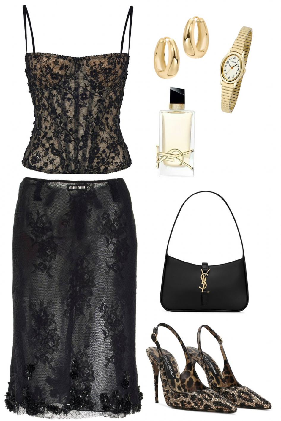 Neon Elegance: Black Corset + Gold-Touched Skirt for Timeless Glam — 🎆 💟 🔮 350