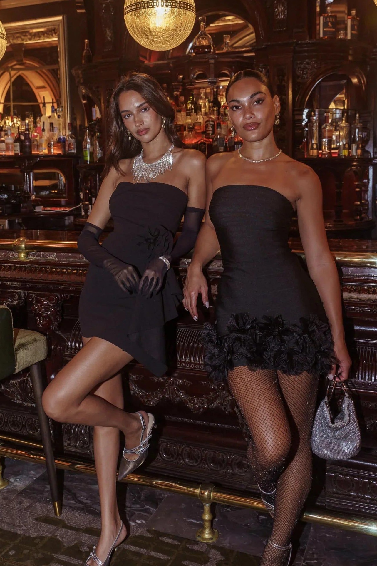 Neon-Embellished Strapless Mini in Bold Black 🔸 502