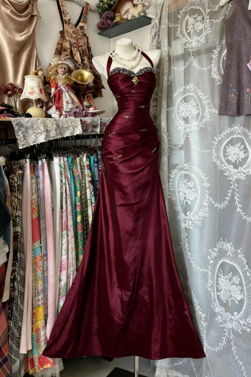 🍂 🍃 ⟡ Neon-Embellished Vintage Birthday Gown with Retro Glow 792