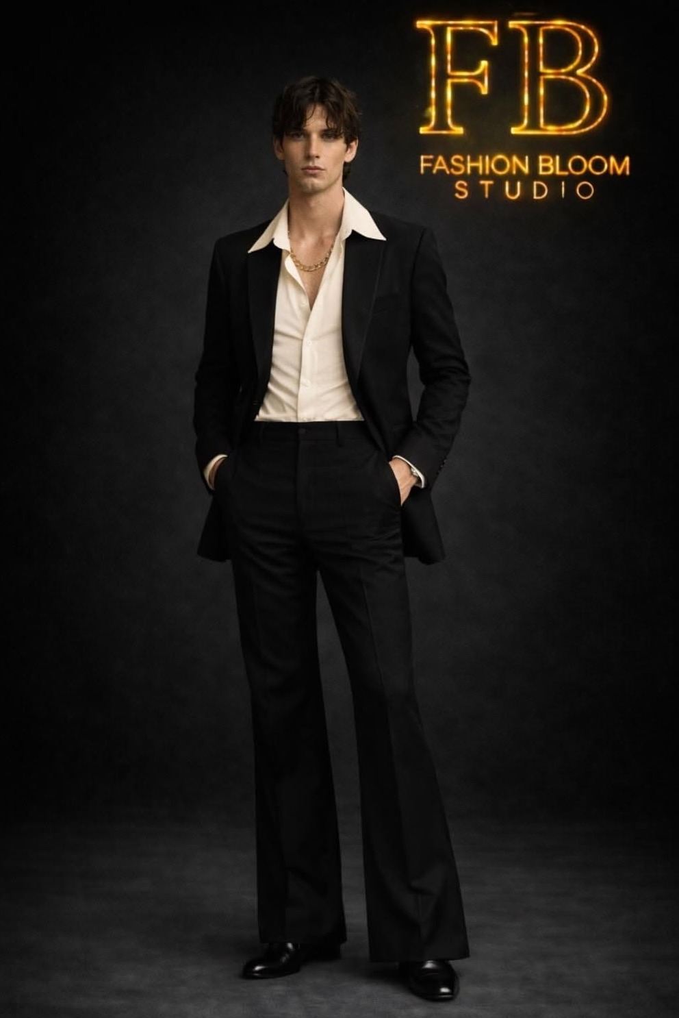 ✨ Neon-Era Glamour Black Flared PantSuit Set 70s Vintage Wedding Style | creativ 715