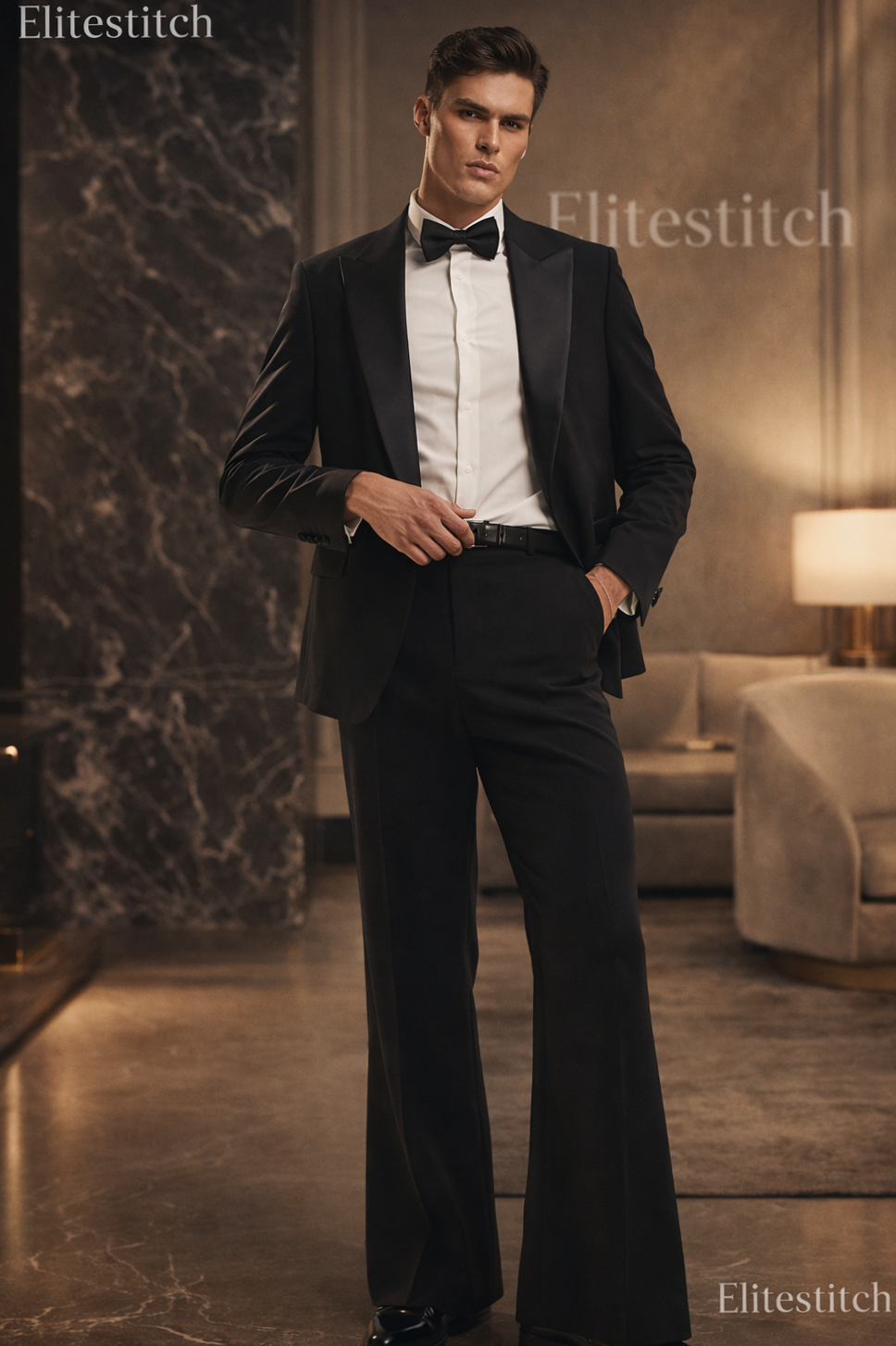 Neon-Era Men’s 2-Piece Suit in Sleek Black Vintage Glam 🖼️ 🎭 504