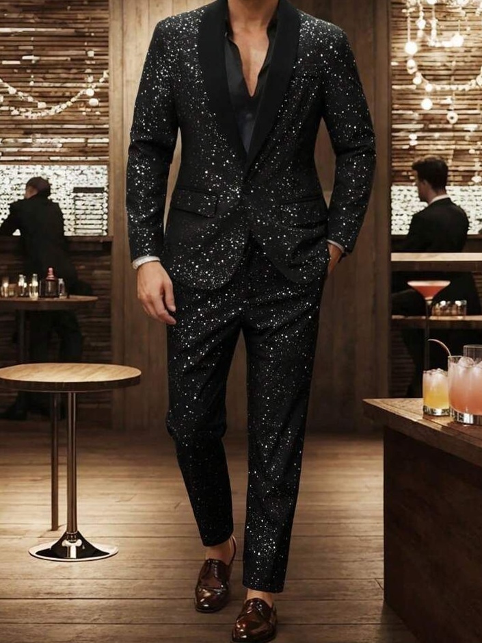 Neon-Esque Sparkle Suit Set: Bold Minimalist Elegance for Night & Day — festive  377