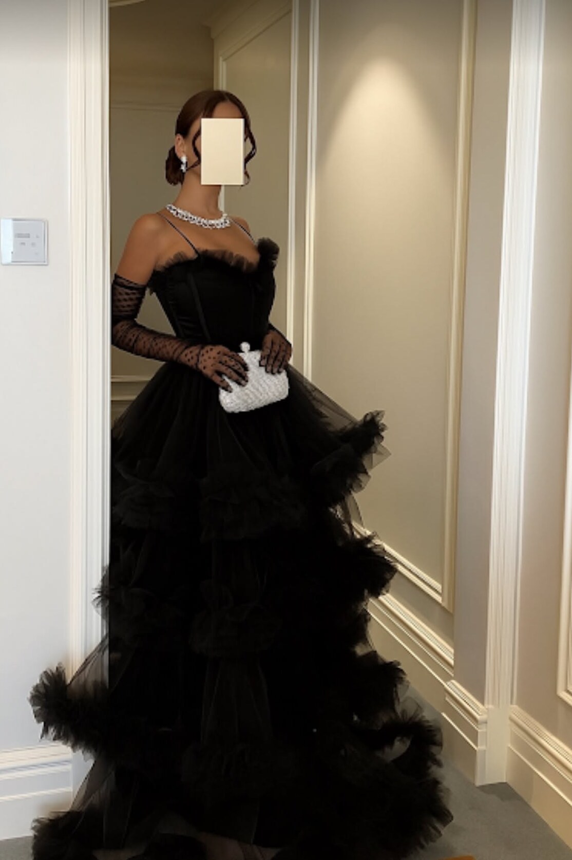 ⊹ Neon-Etched Black Gown with Retro Glamour ⊹ 🌌 930