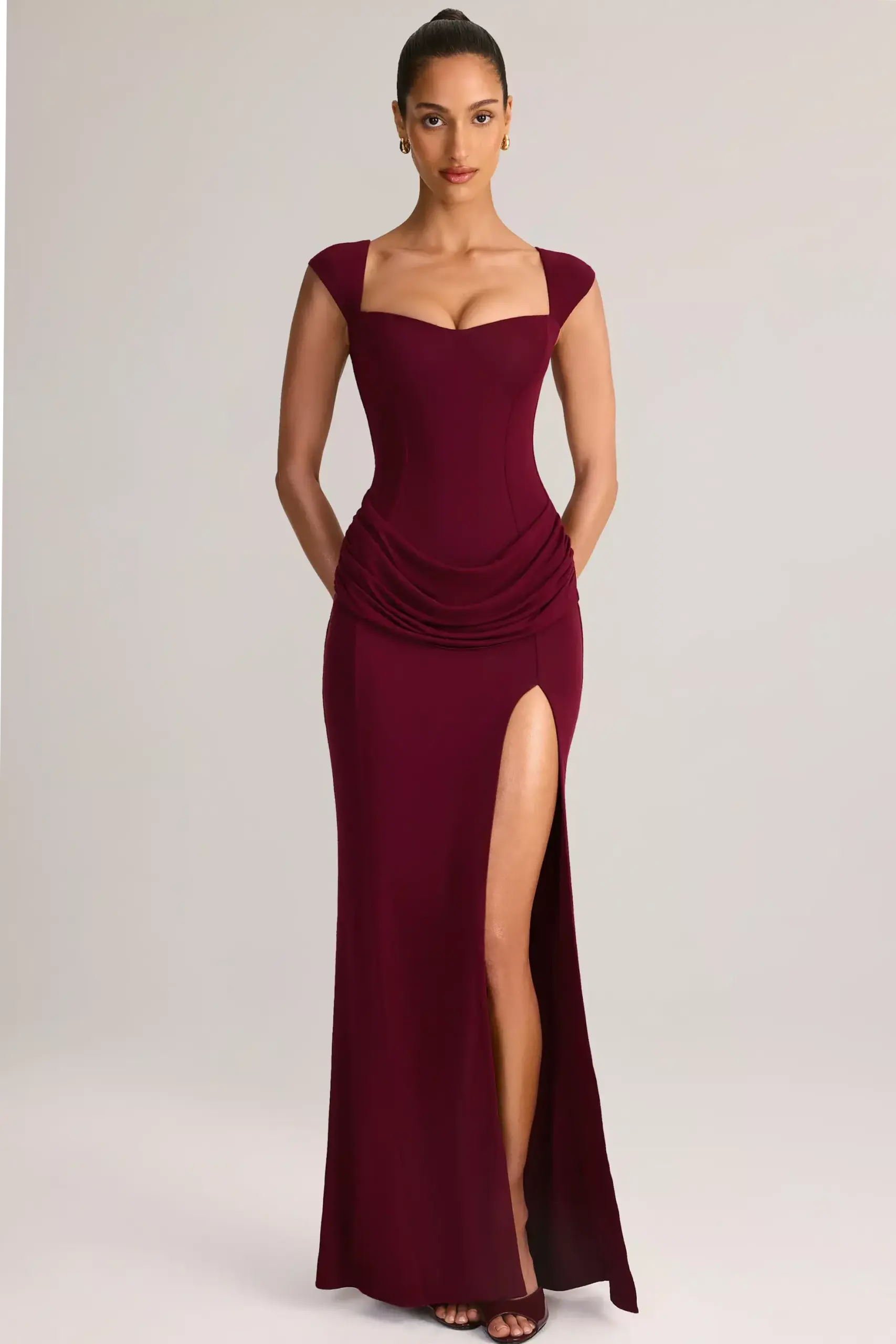 🎀 Neon-Etched Cowl Neck Maxi Dress in Velvet Wine 361