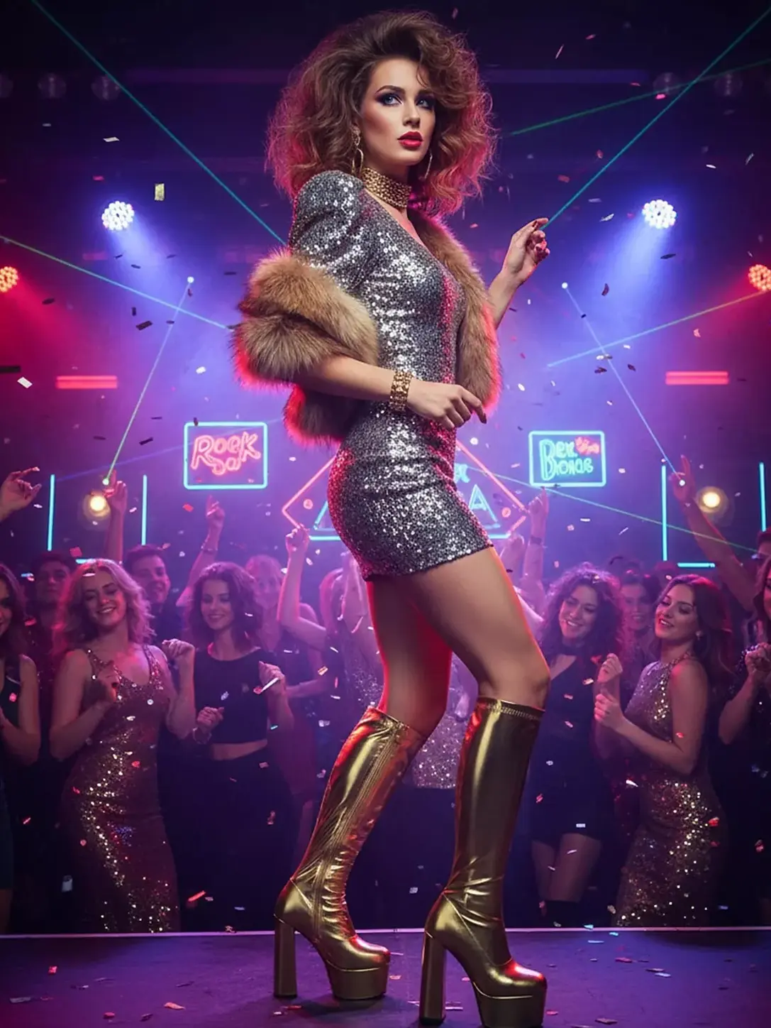 🍃 🍃 Neon-Etched Metallic Platform Boots | 80s Punk Disco Glam for Nightlife & Fe 369