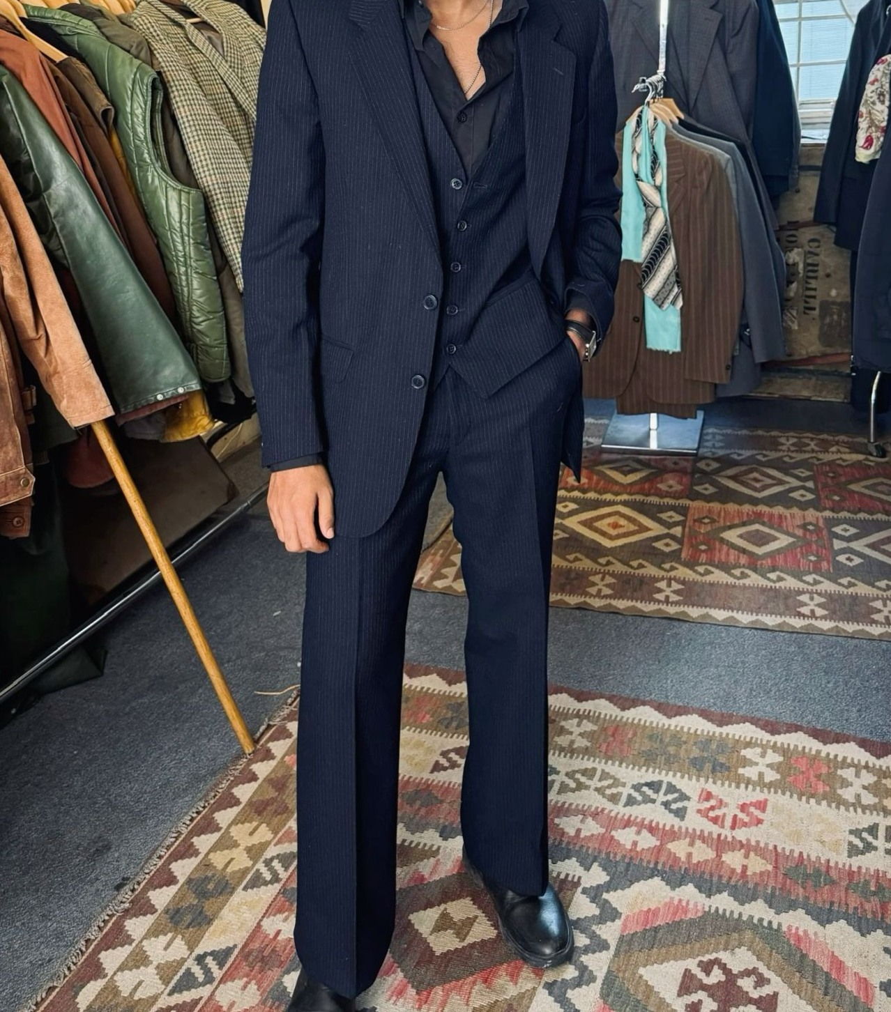 Neon-Etched Pinstripe Navy Suit for Midnight Glamour 🏙️ 🗺️ 639