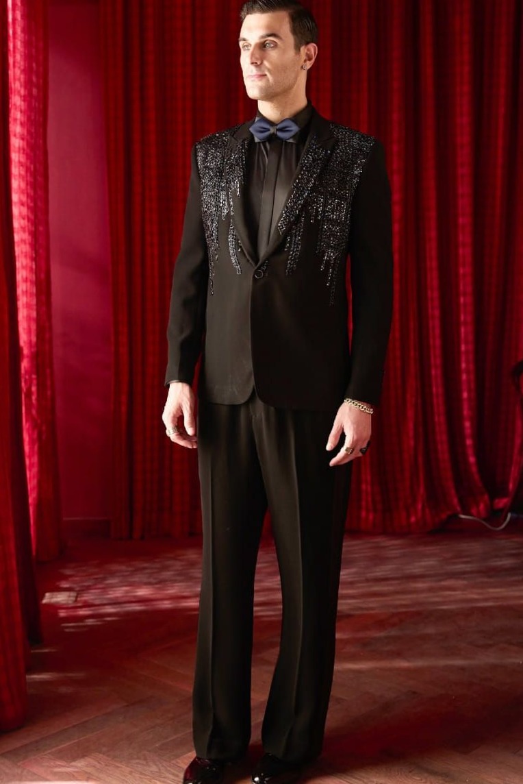 ✨ Neon-Etched Velvet Tuxedo with Sequin Shadows | game art inspiration 193