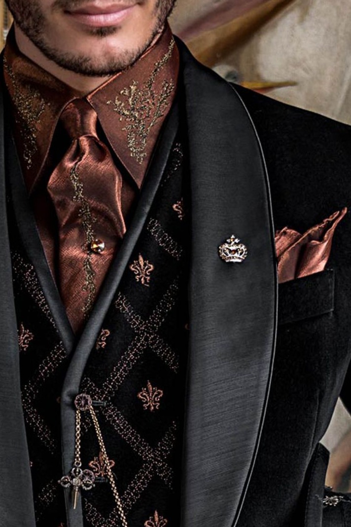 🎀 🍾 | Neon-Gilded Velvet Tuxedo with Vintage Glamour & Black Trouser Elegance |  698