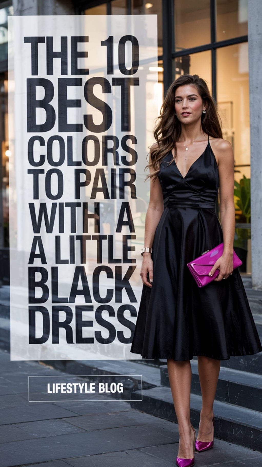 🎰 📜 Neon Glam: Pink Clutch Meets Little Black Dress in Vintage Style | creative  635