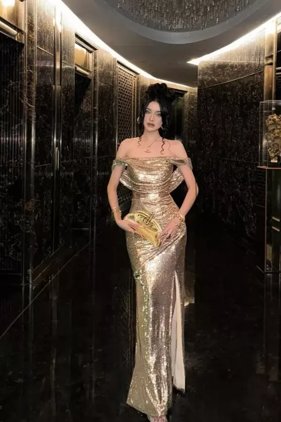 🗝️ 📻 ✦ Neon Glamour Sequin Split Gown with Vintage Sparkle 130