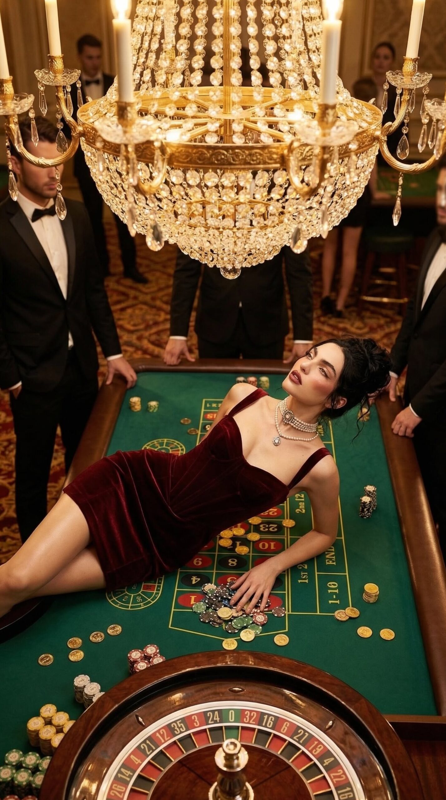 🏨 🌉 Neon Glamour: Velvet Queen on Roulette Table | curated aesthetic 956